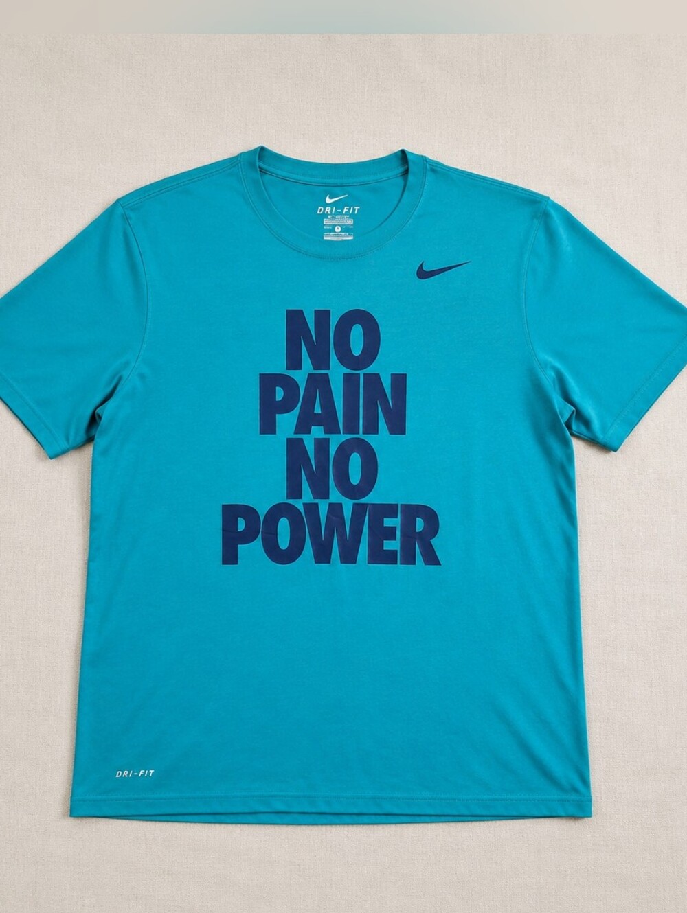 Nike Dri-FIT No Pain No Power Graphic Tee Men’s Large Teal Blue